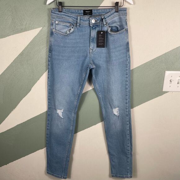 Forever 21 Jeans Men Size 32 Mid Rise Narrow Hip Slim Leg Light Denim - Picture 12 of 13